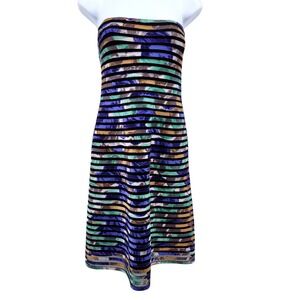 BCBG MAXAZRIA Strapless Tube Dress Womens‎ 12 Silk Multicolor Stripe Cocktail